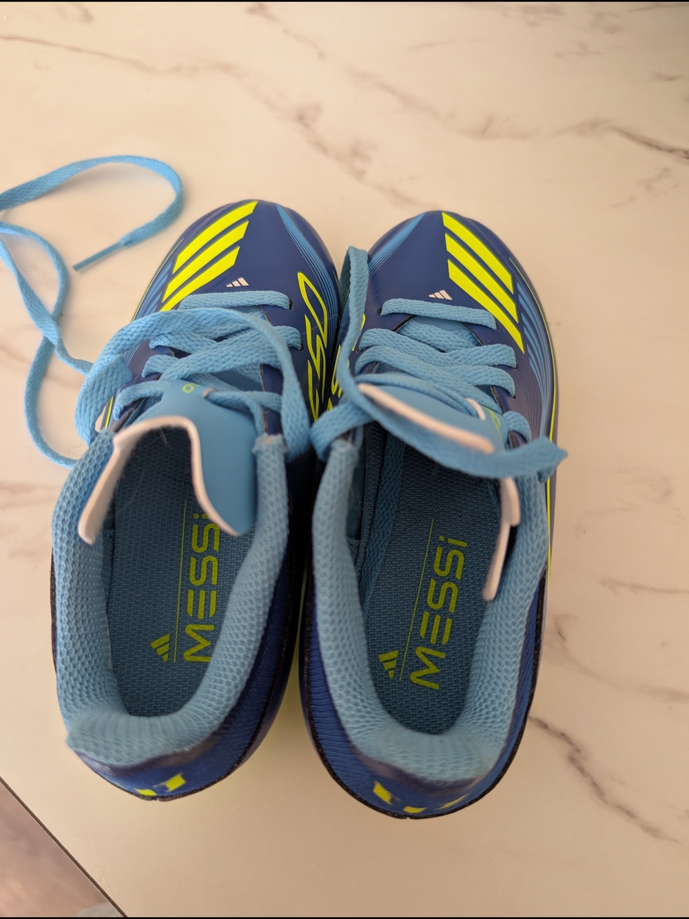 adidas Kids' Messi Soccer Sneakers in Blue and Neon Yellow - Picture 3 of 4